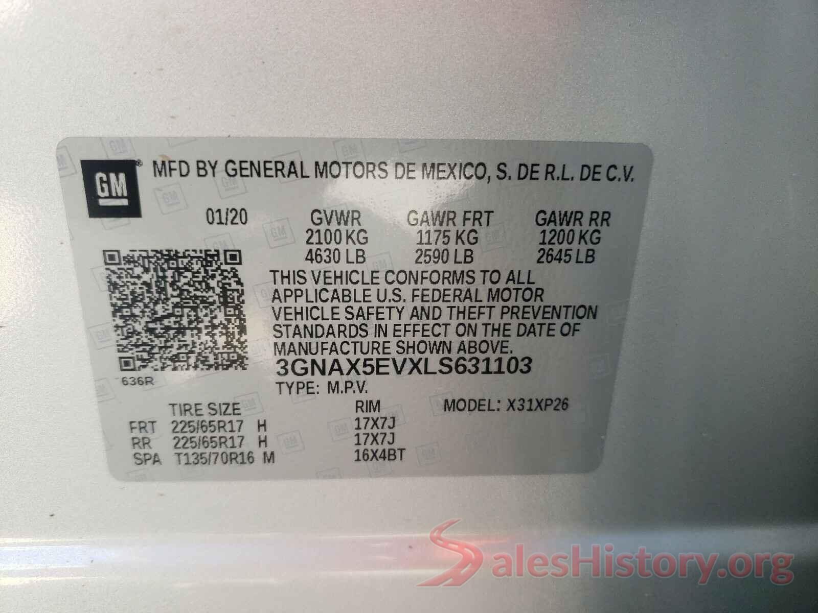 3GNAX5EVXLS631103 2020 CHEVROLET EQUINOX