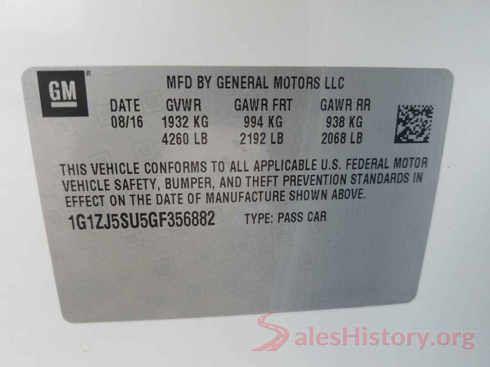 1G1ZJ5SU5GF356882 2016 CHEVROLET MALIBU