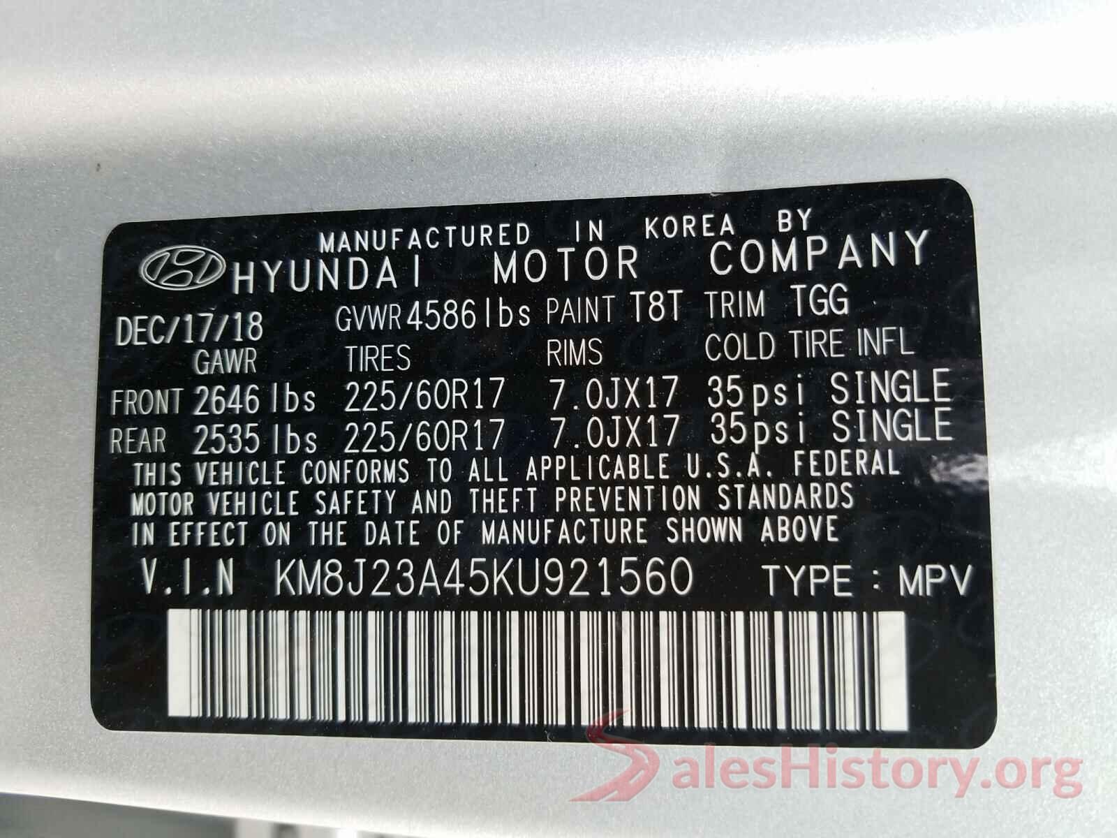 KM8J23A45KU921560 2019 HYUNDAI TUCSON