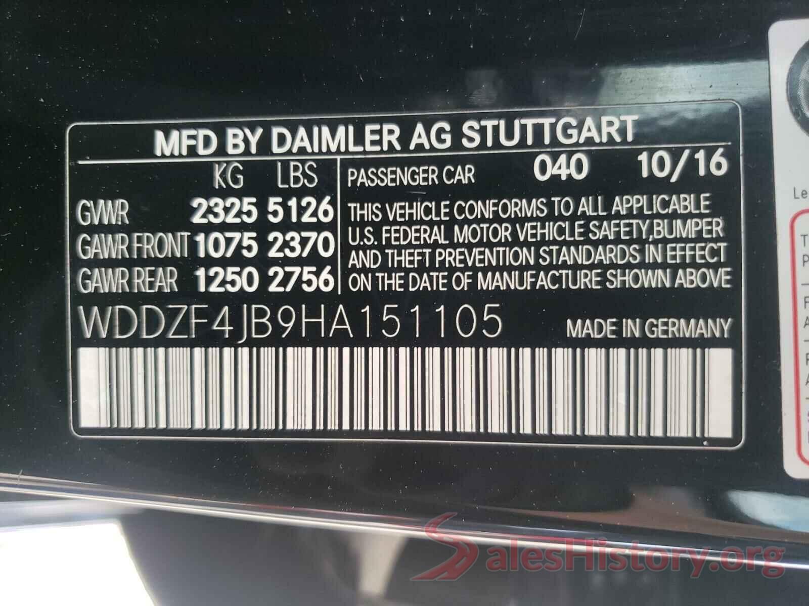 WDDZF4JB9HA151105 2017 MERCEDES-BENZ E-CLASS