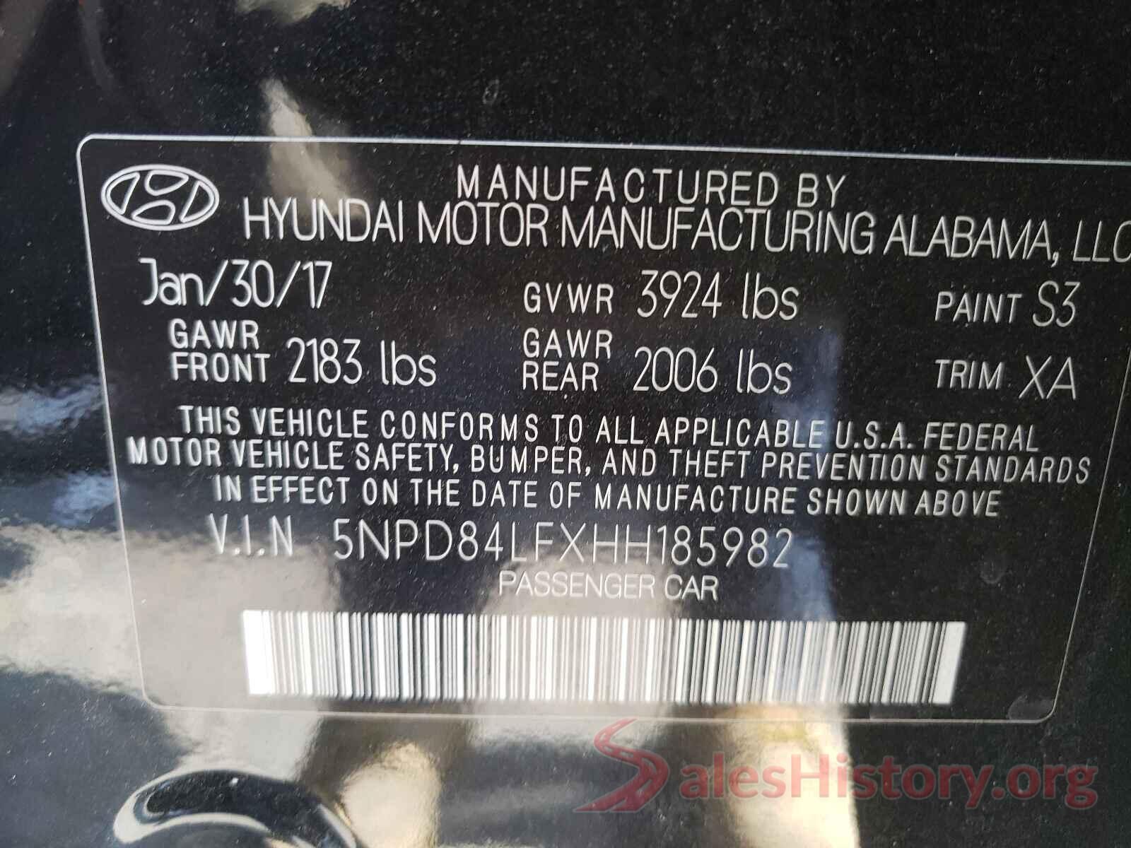 5NPD84LFXHH185982 2017 HYUNDAI ELANTRA