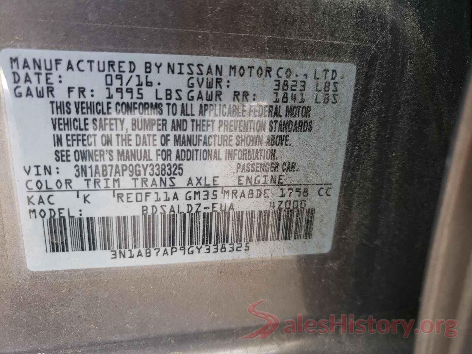 3N1AB7AP9GY338325 2016 NISSAN SENTRA