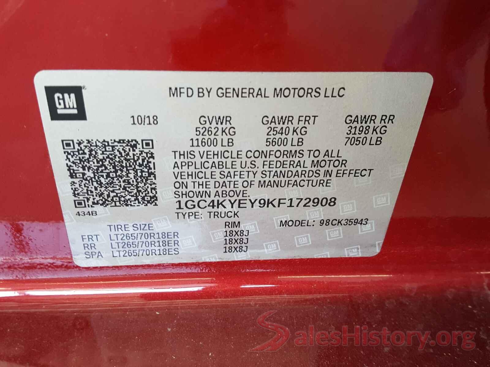 1GC4KYEY9KF172908 2019 CHEVROLET SILVERADO