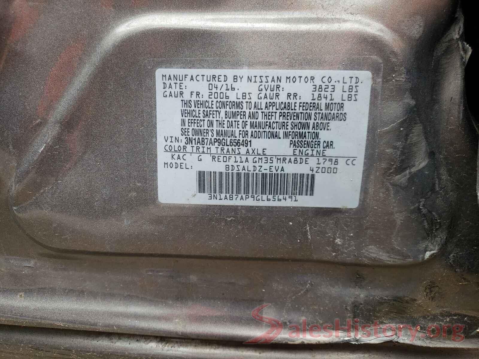 3N1AB7AP9GL656491 2016 NISSAN SENTRA