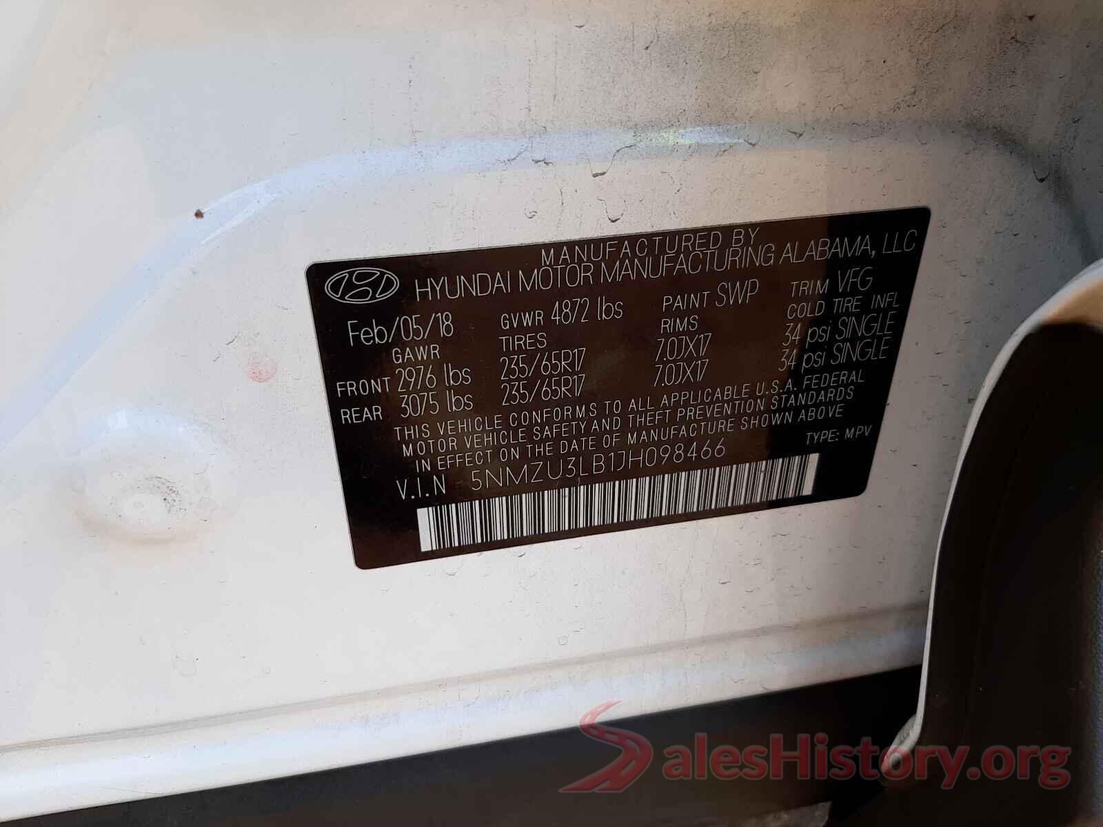 5NMZU3LB1JH098466 2018 HYUNDAI SANTA FE