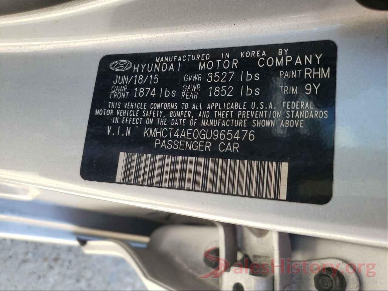 KMHCT4AE0GU965476 2016 HYUNDAI ACCENT