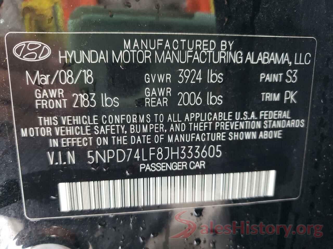 5NPD74LF8JH333605 2018 HYUNDAI ELANTRA