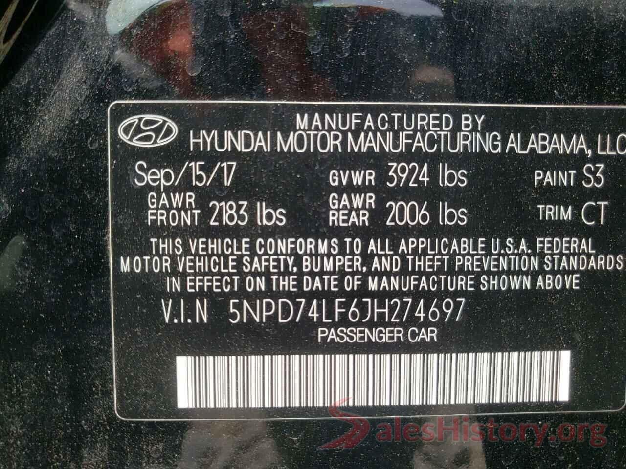 5NPD74LF6JH274697 2018 HYUNDAI ELANTRA