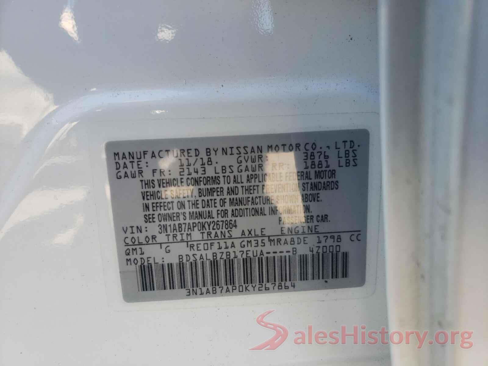 3N1AB7AP0KY267864 2019 NISSAN SENTRA