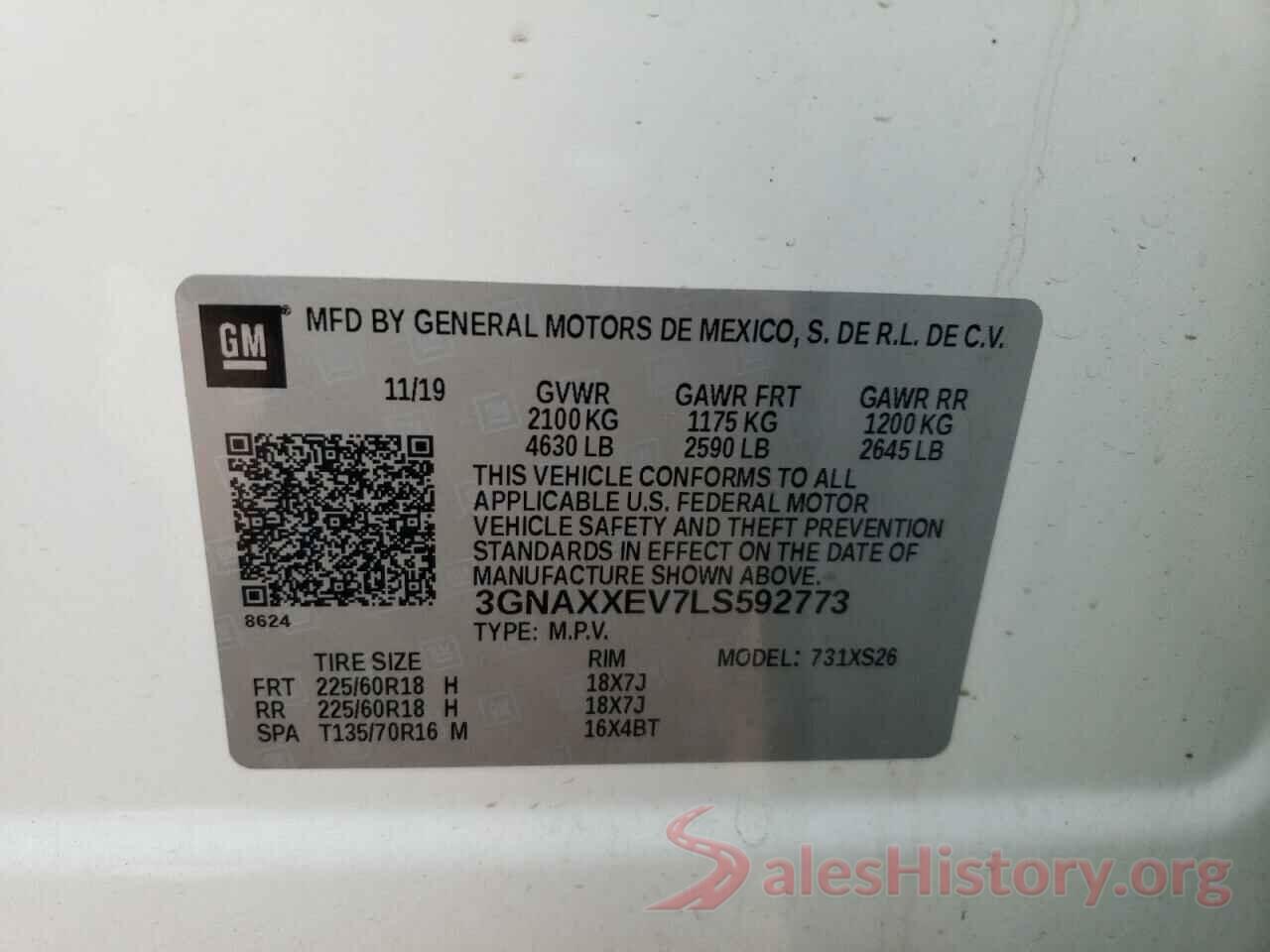 3GNAXXEV7LS592773 2020 CHEVROLET EQUINOX