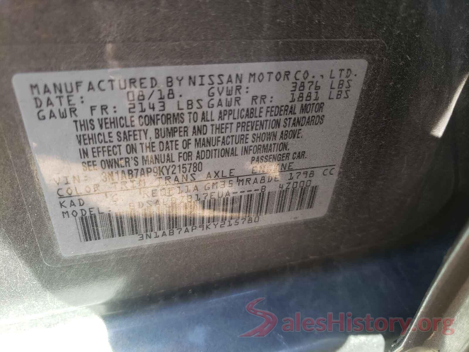 3N1AB7AP9KY215780 2019 NISSAN SENTRA