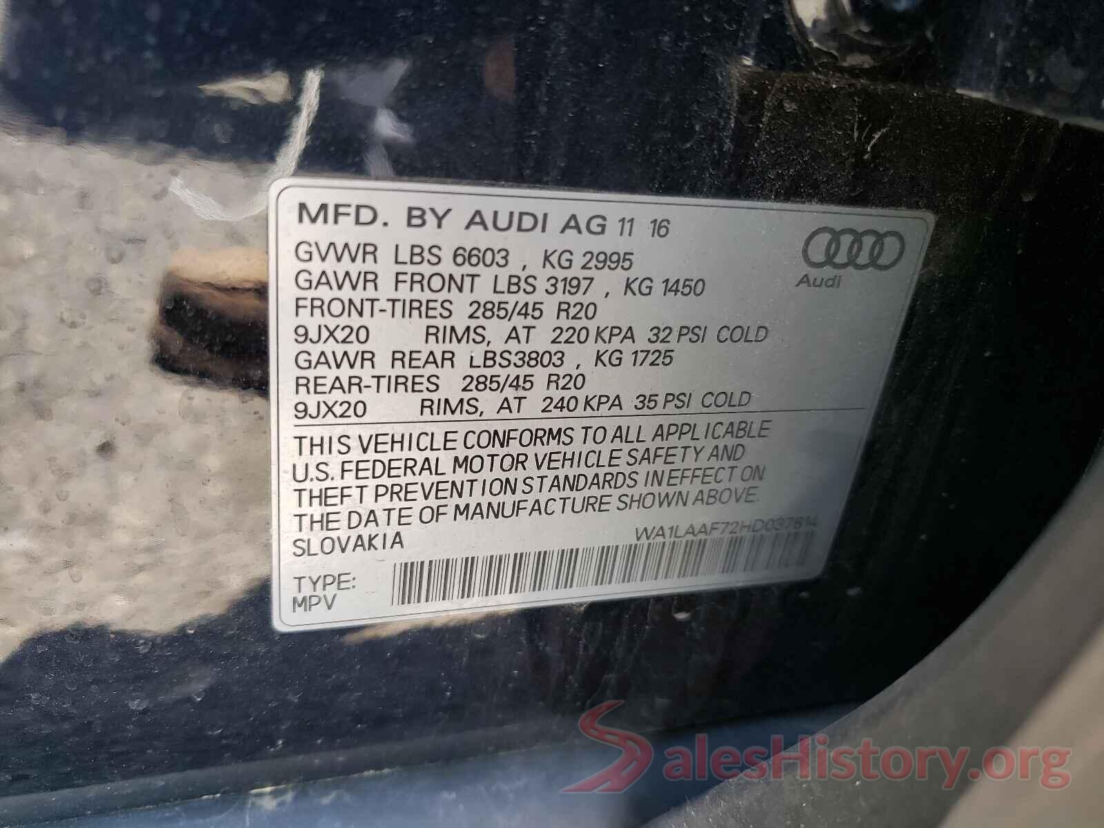 WA1LAAF72HD037814 2017 AUDI Q7