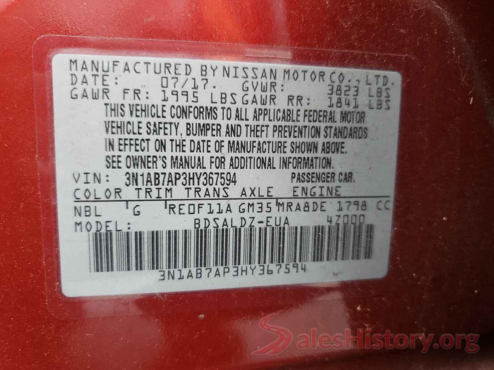 3N1AB7AP3HY367594 2017 NISSAN SENTRA