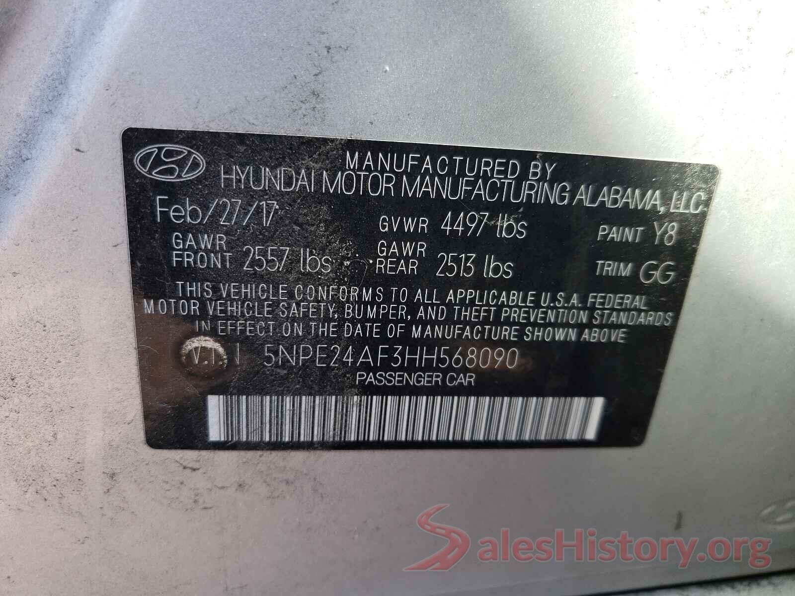 5NPE24AF3HH568090 2017 HYUNDAI SONATA