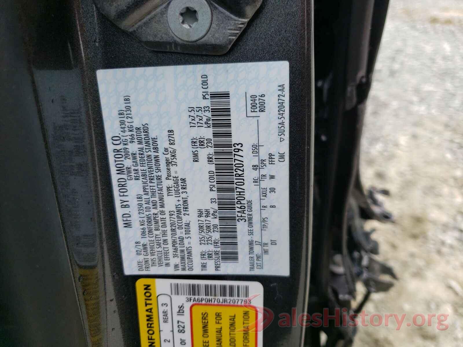 3FA6P0H70JR207793 2018 FORD FUSION