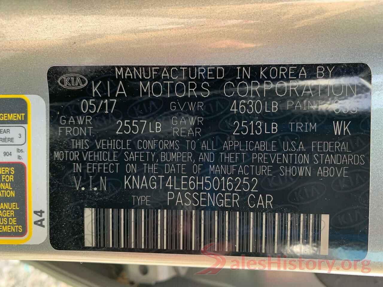 KNAGT4LE6H5016252 2017 KIA OPTIMA