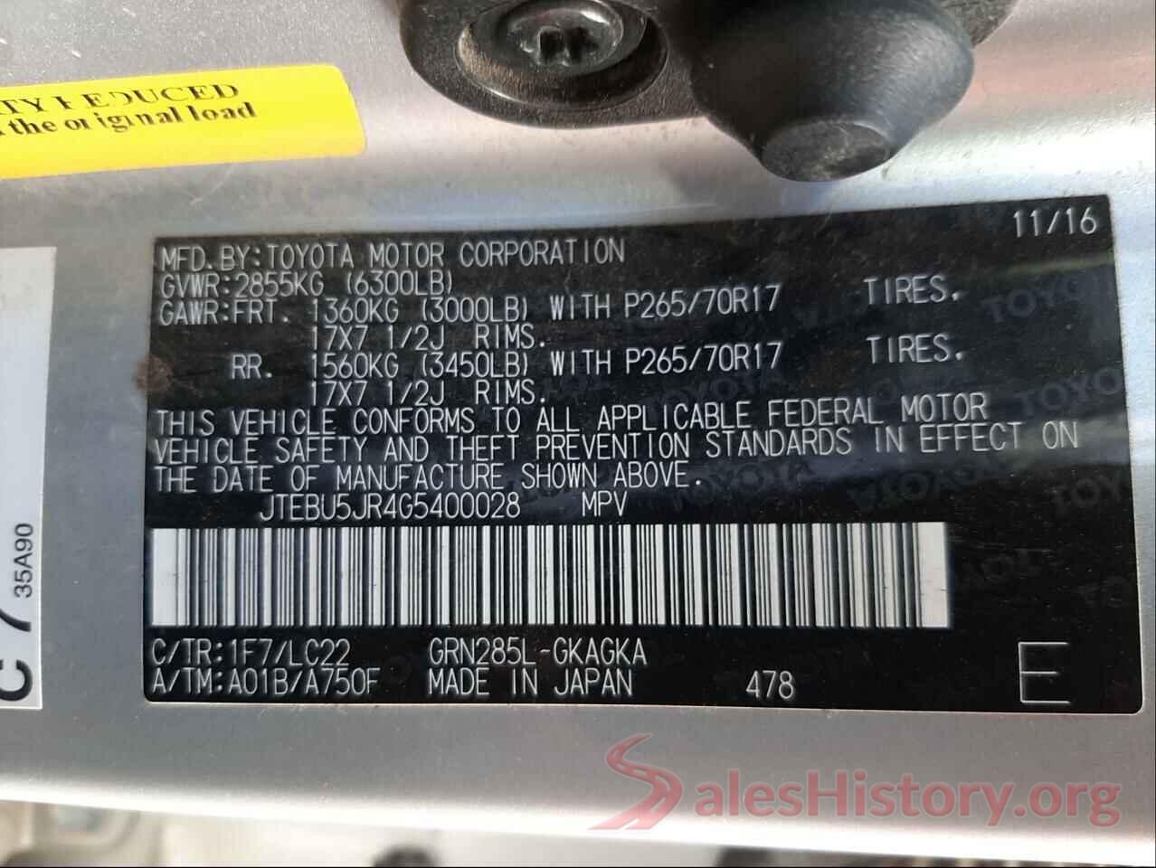 JTEBU5JR4G5400028 2016 TOYOTA 4RUNNER