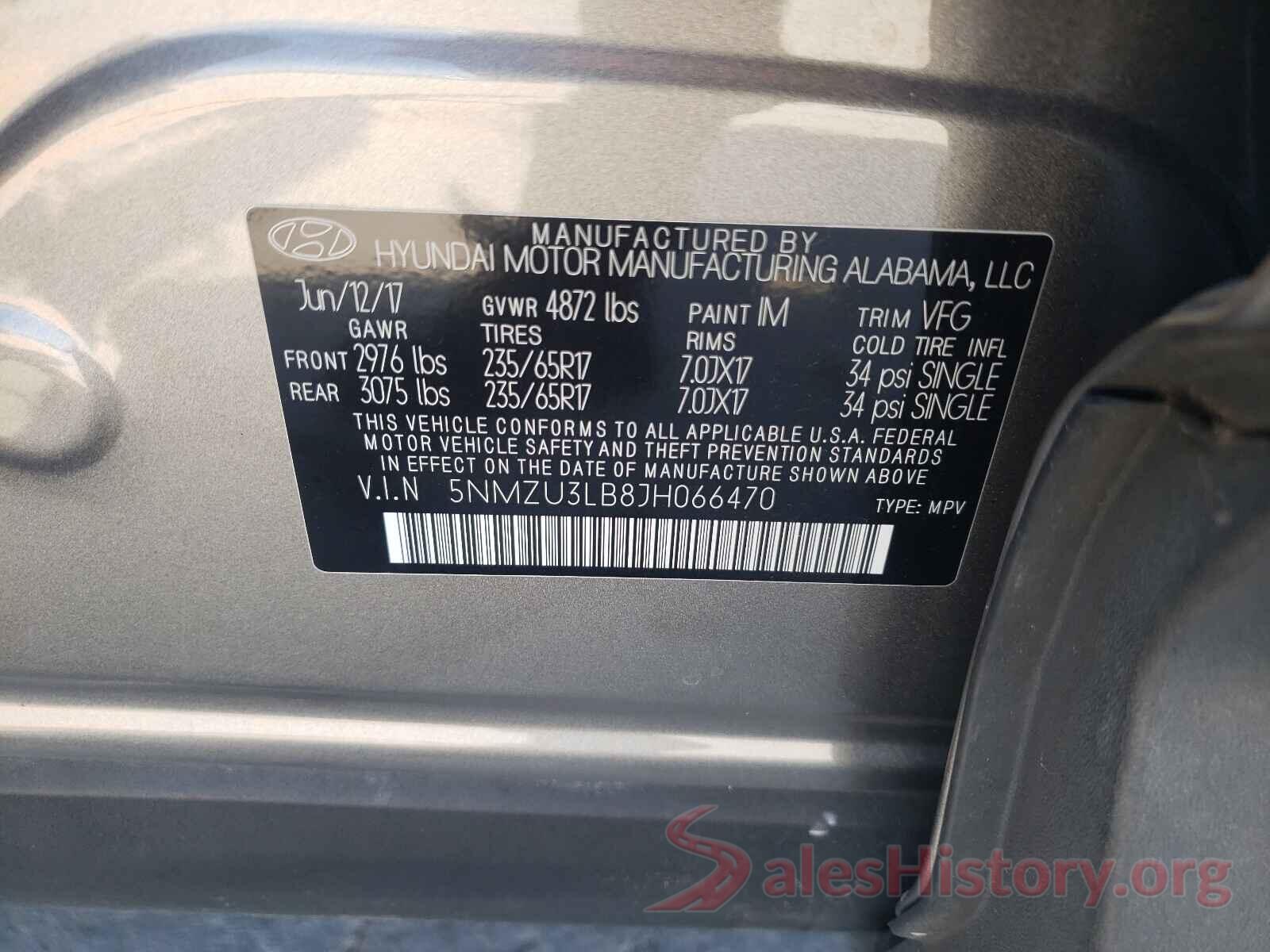 5NMZU3LB8JH066470 2018 HYUNDAI SANTA FE