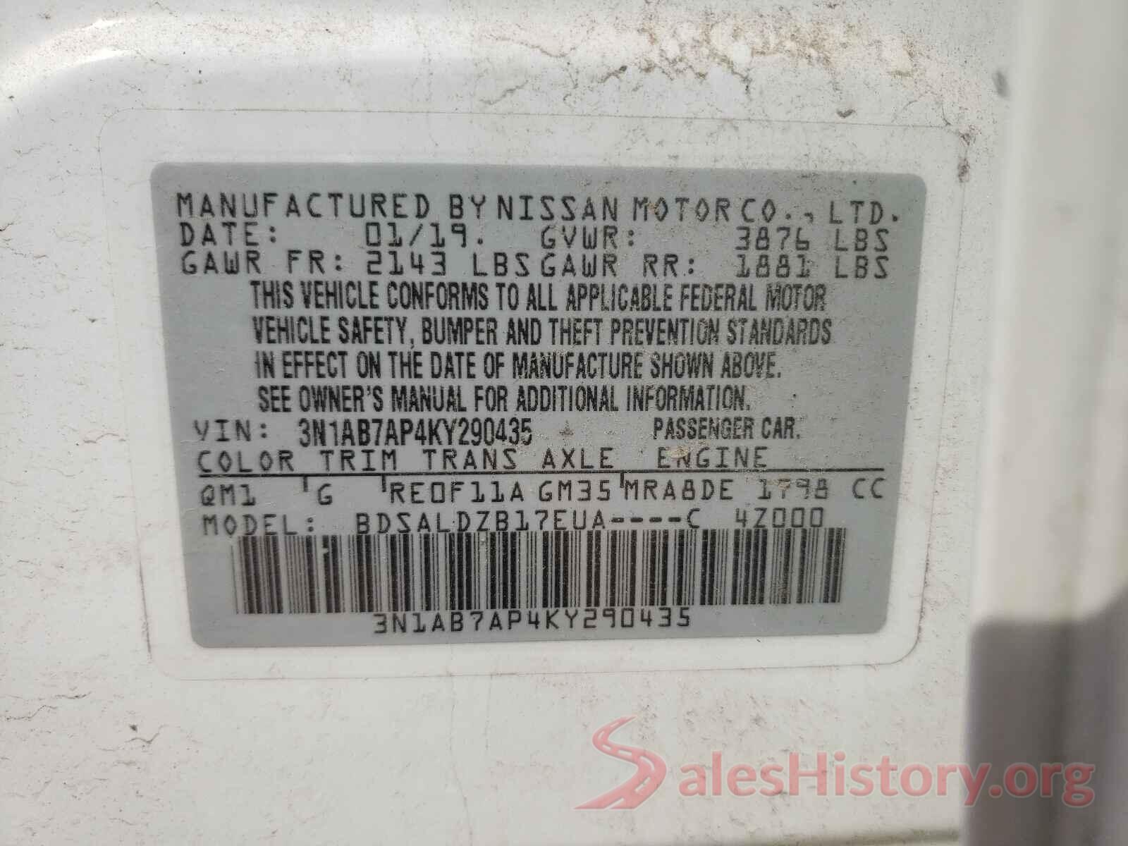 3N1AB7AP4KY290435 2019 NISSAN SENTRA