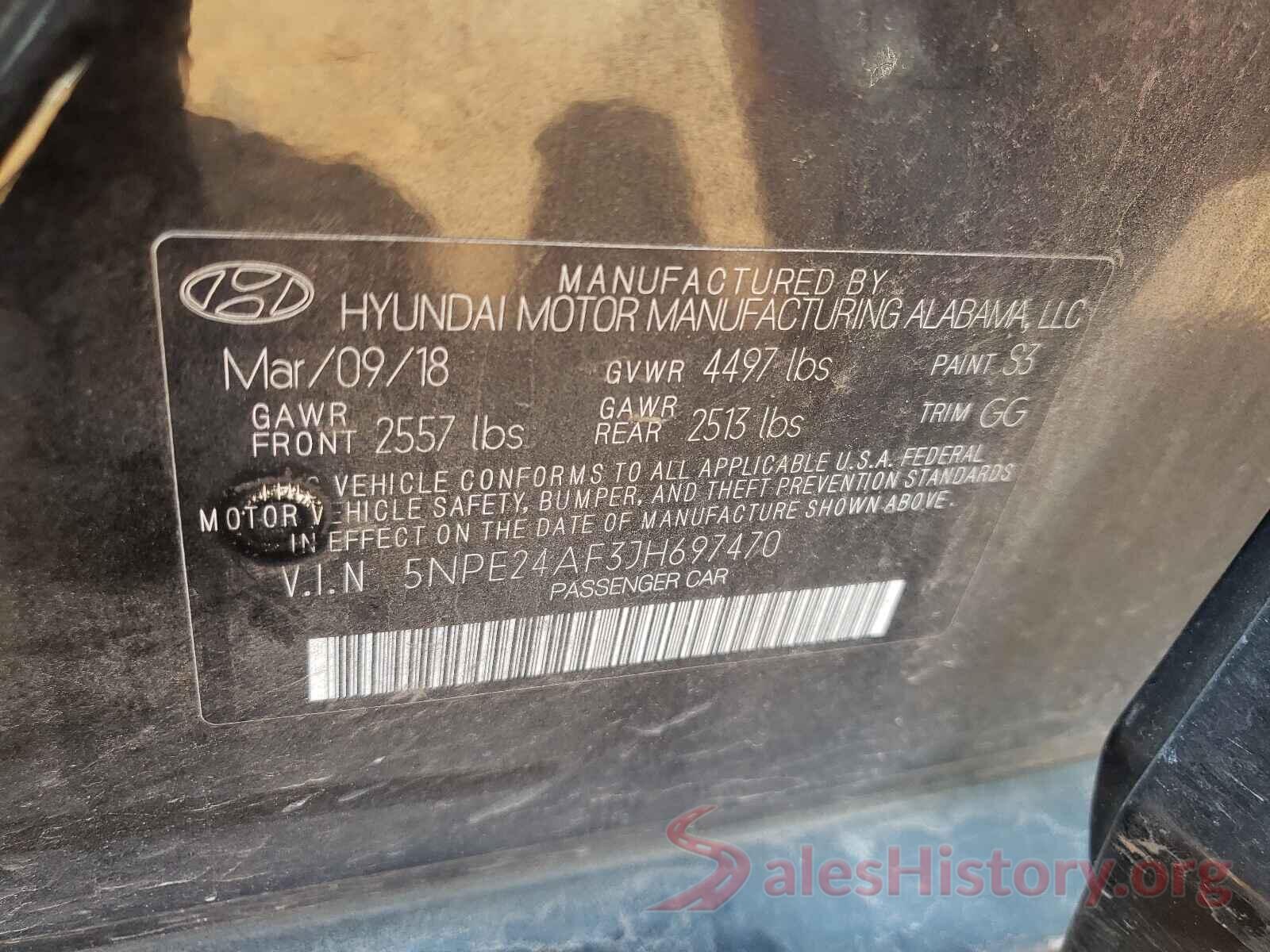 5NPE24AF3JH697470 2018 HYUNDAI SONATA