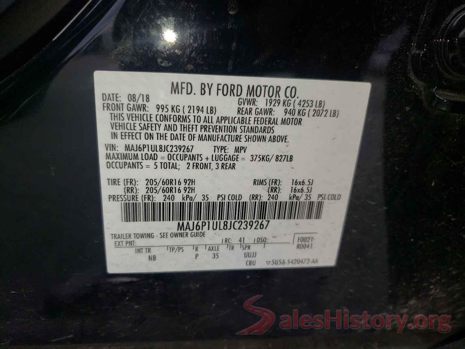 MAJ6P1UL8JC239267 2018 FORD ALL OTHER