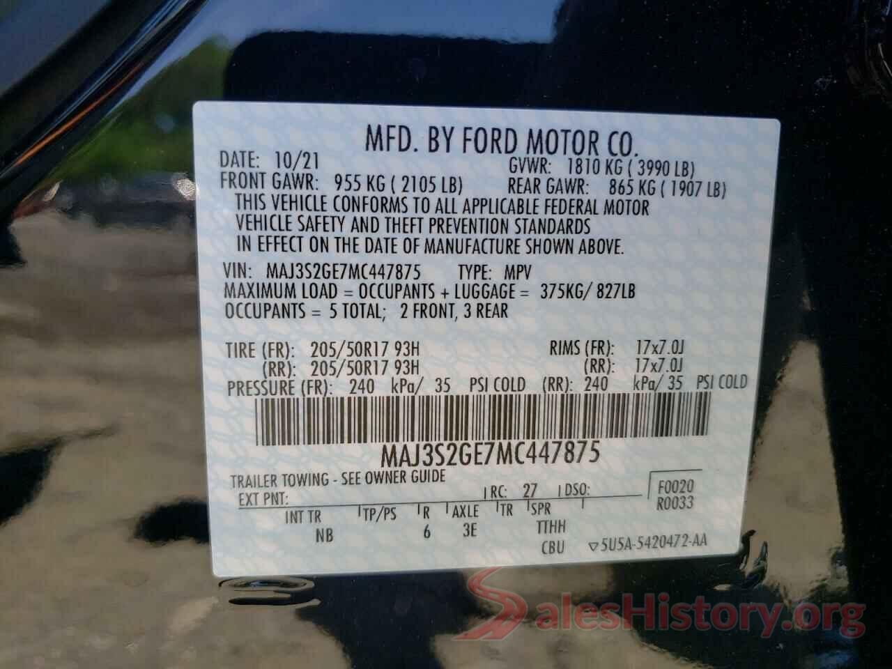 MAJ3S2GE7MC447875 2021 FORD ECOSPORT