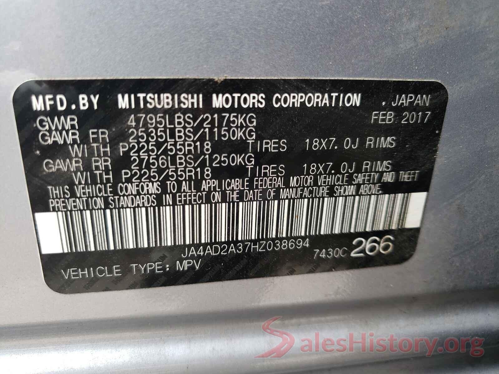 JA4AD2A37HZ038694 2017 MITSUBISHI OUTLANDER