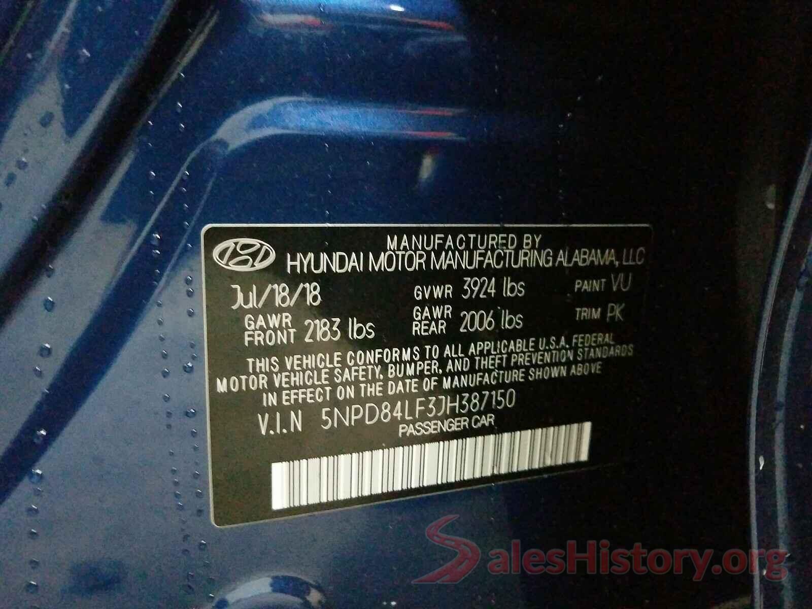 5NPD84LF3JH387150 2018 HYUNDAI ELANTRA