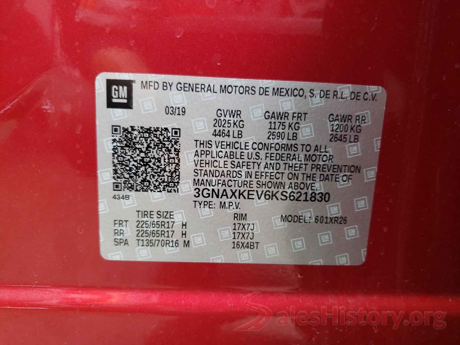 3GNAXKEV6KS621830 2019 CHEVROLET EQUINOX