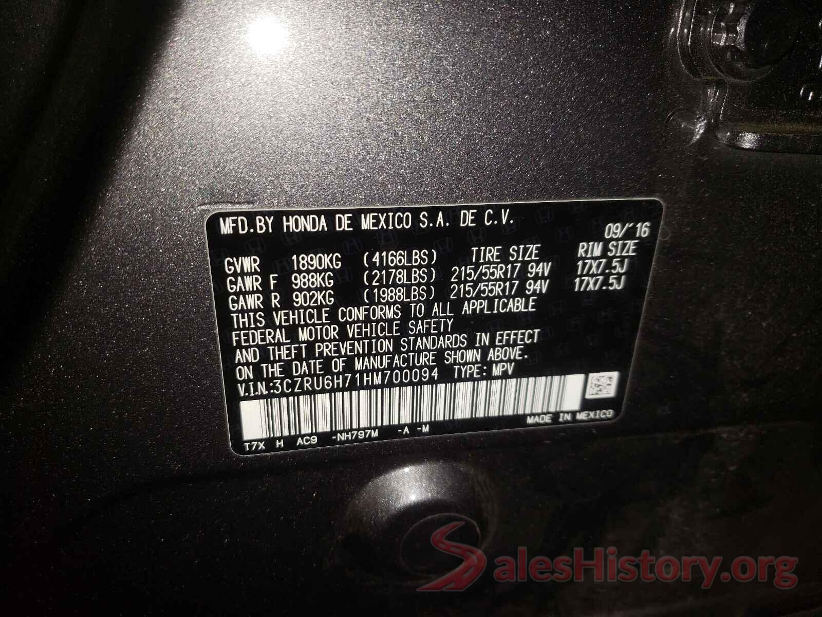 3CZRU6H71HM700094 2017 HONDA HR-V