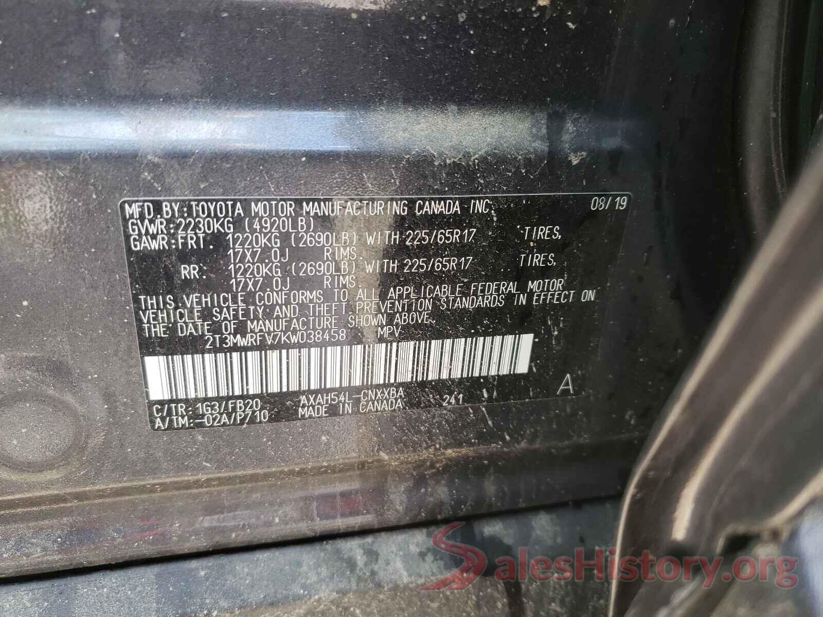 2T3MWRFV7KW038458 2019 TOYOTA RAV4