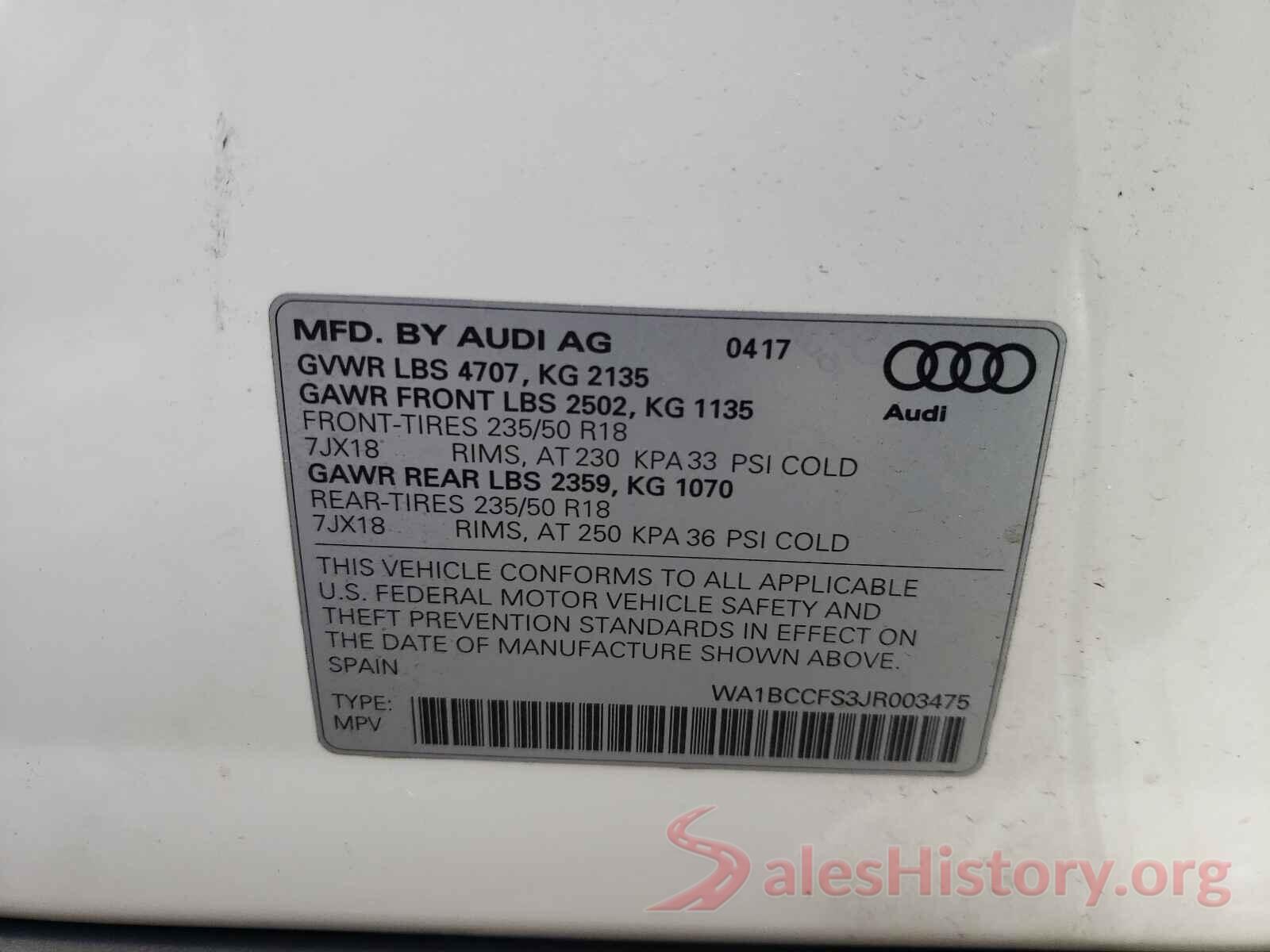 WA1BCCFS3JR003475 2018 AUDI Q3