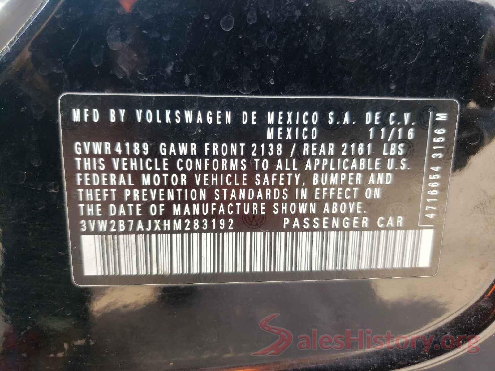 3VW2B7AJXHM283192 2017 VOLKSWAGEN JETTA