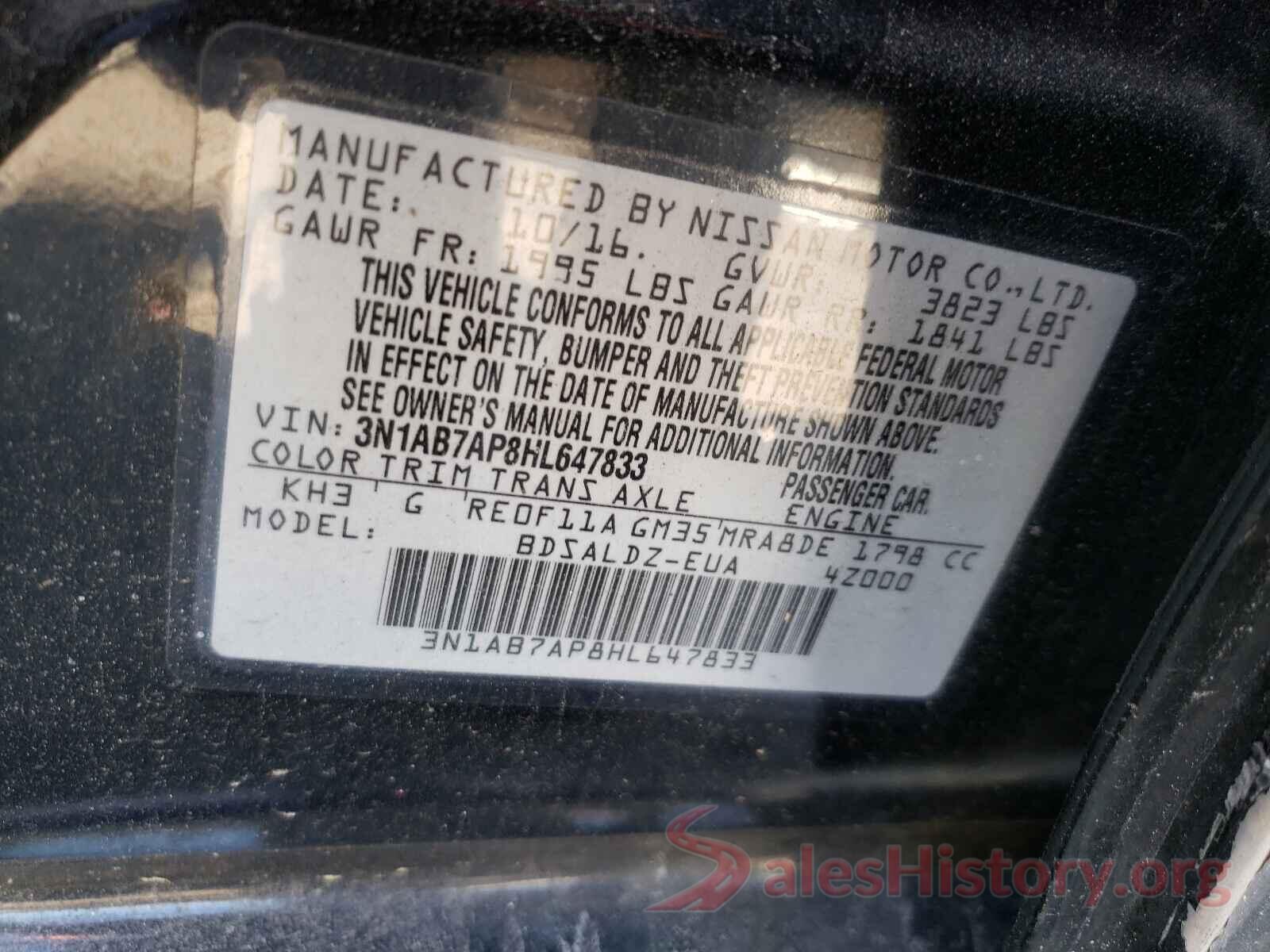 3N1AB7AP8HL647833 2017 NISSAN SENTRA