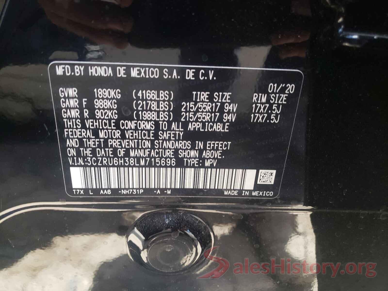 3CZRU6H38LM715696 2020 HONDA HR-V