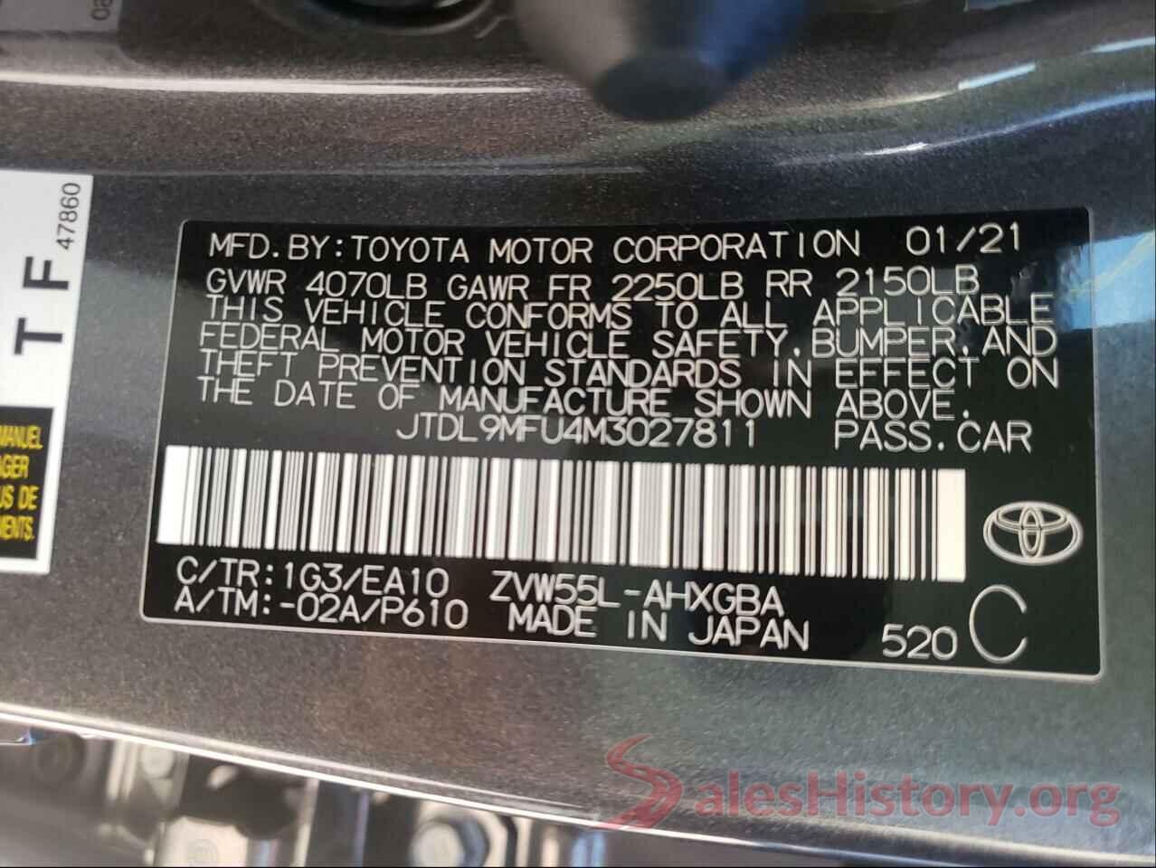 JTDL9MFU4M3027811 2021 TOYOTA PRIUS