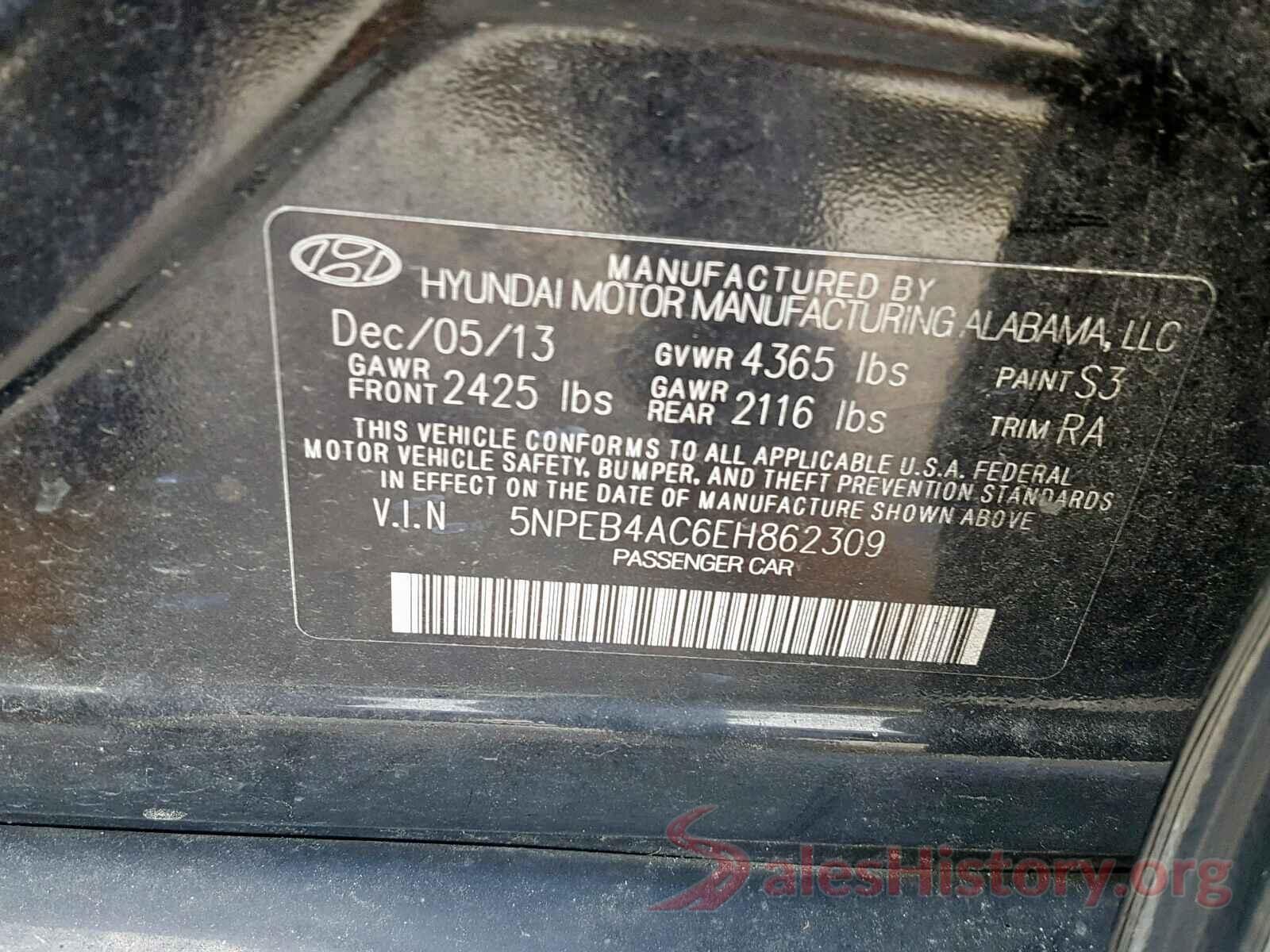 5NPEB4AC6EH862309 2014 HYUNDAI SONATA