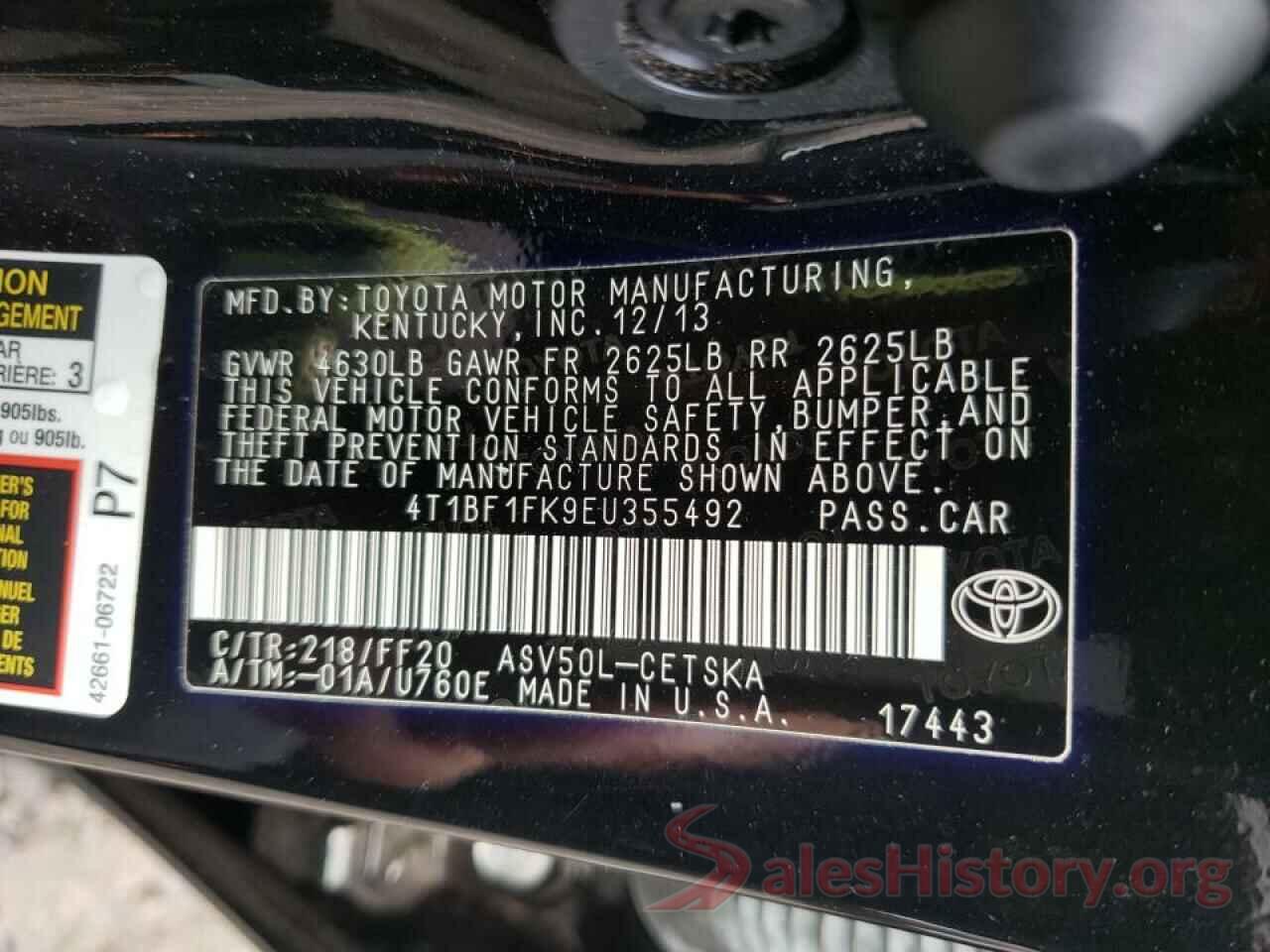 4T1BF1FK9EU355492 2014 TOYOTA CAMRY