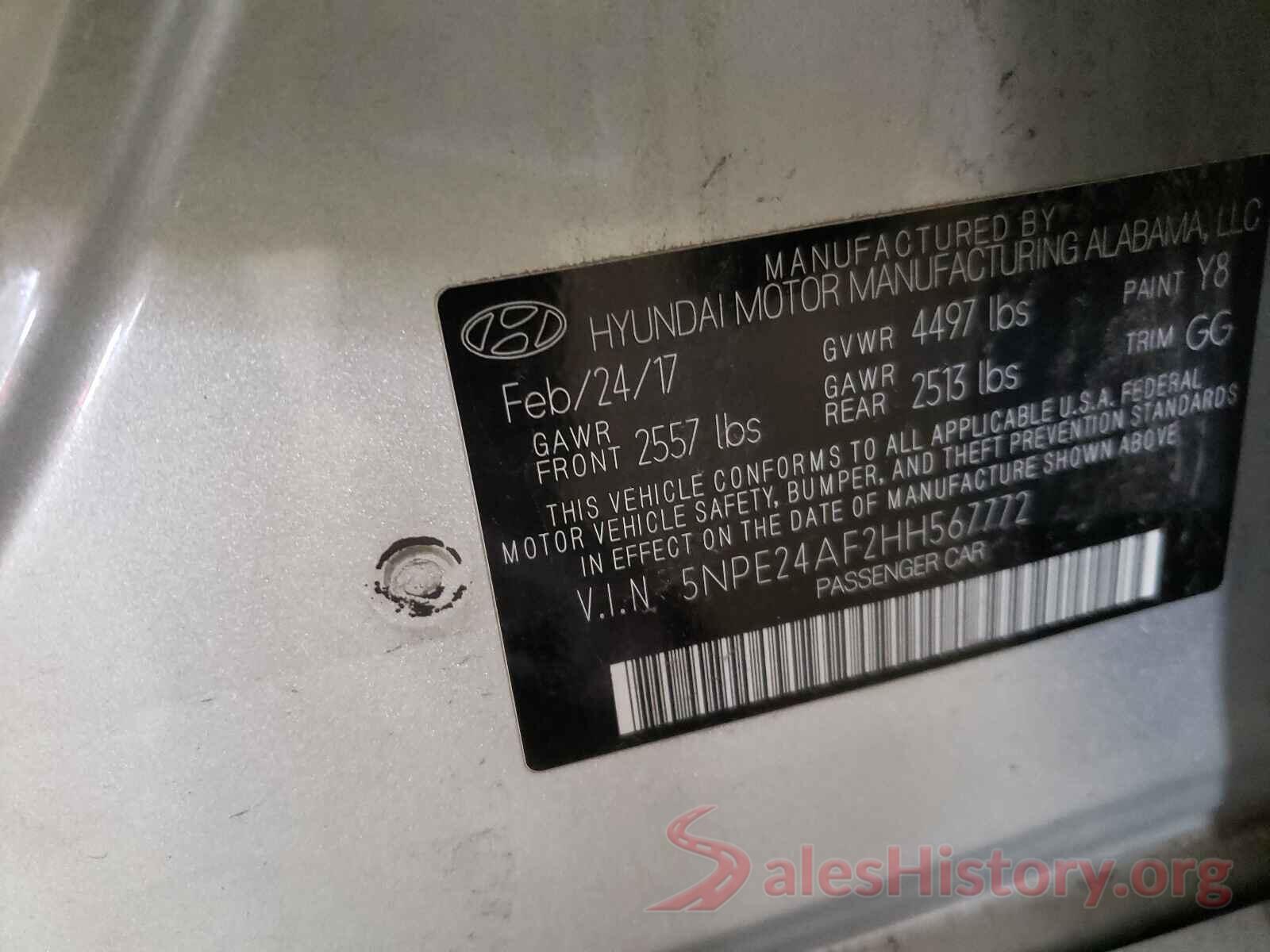 5NPE24AF2HH567772 2017 HYUNDAI SONATA