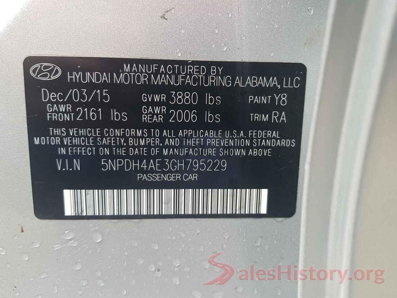 5NPDH4AE3GH795229 2016 HYUNDAI ELANTRA