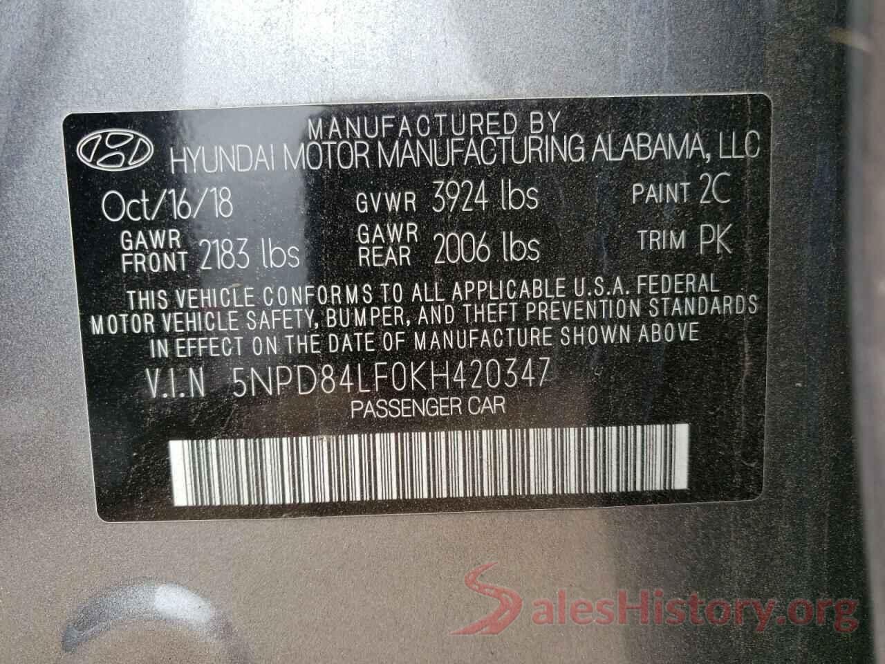 5NPD84LF0KH420347 2019 HYUNDAI ELANTRA