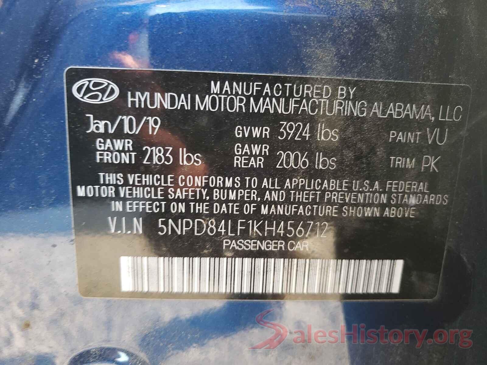 5NPD84LF1KH456712 2019 HYUNDAI ELANTRA