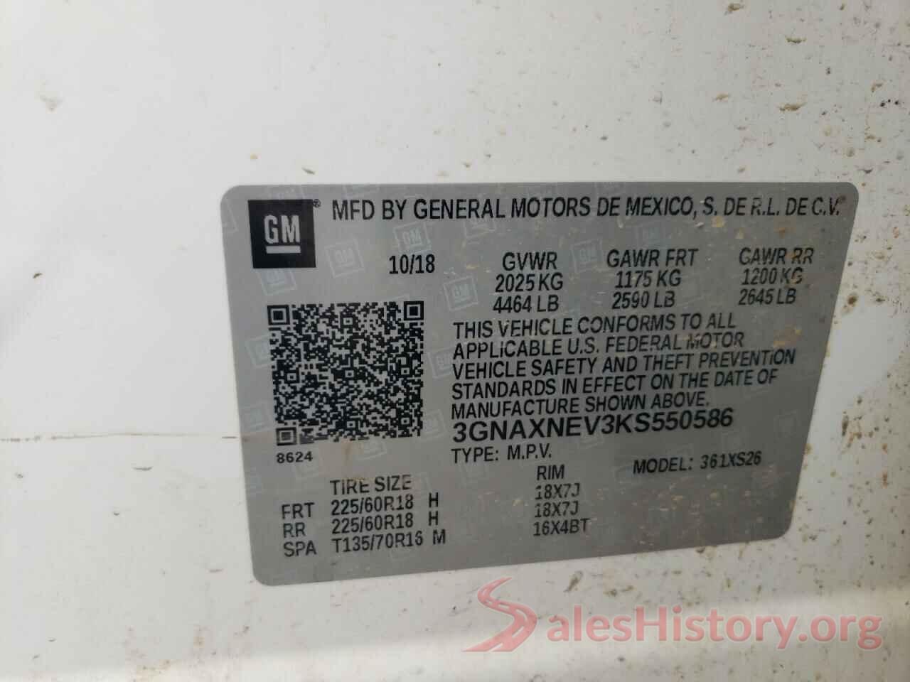 3GNAXNEV3KS550586 2019 CHEVROLET EQUINOX