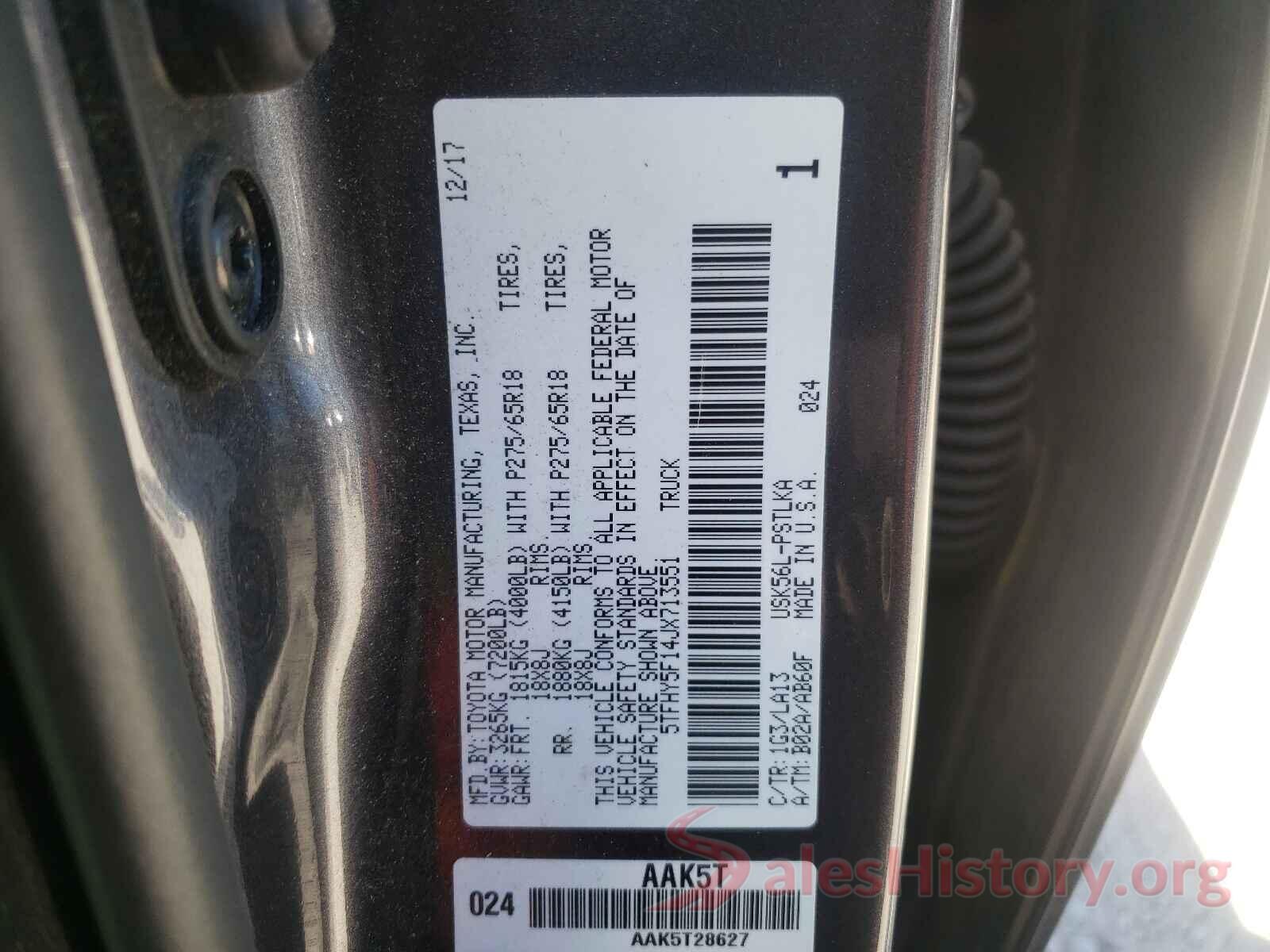 5TFHY5F14JX713551 2018 TOYOTA TUNDRA