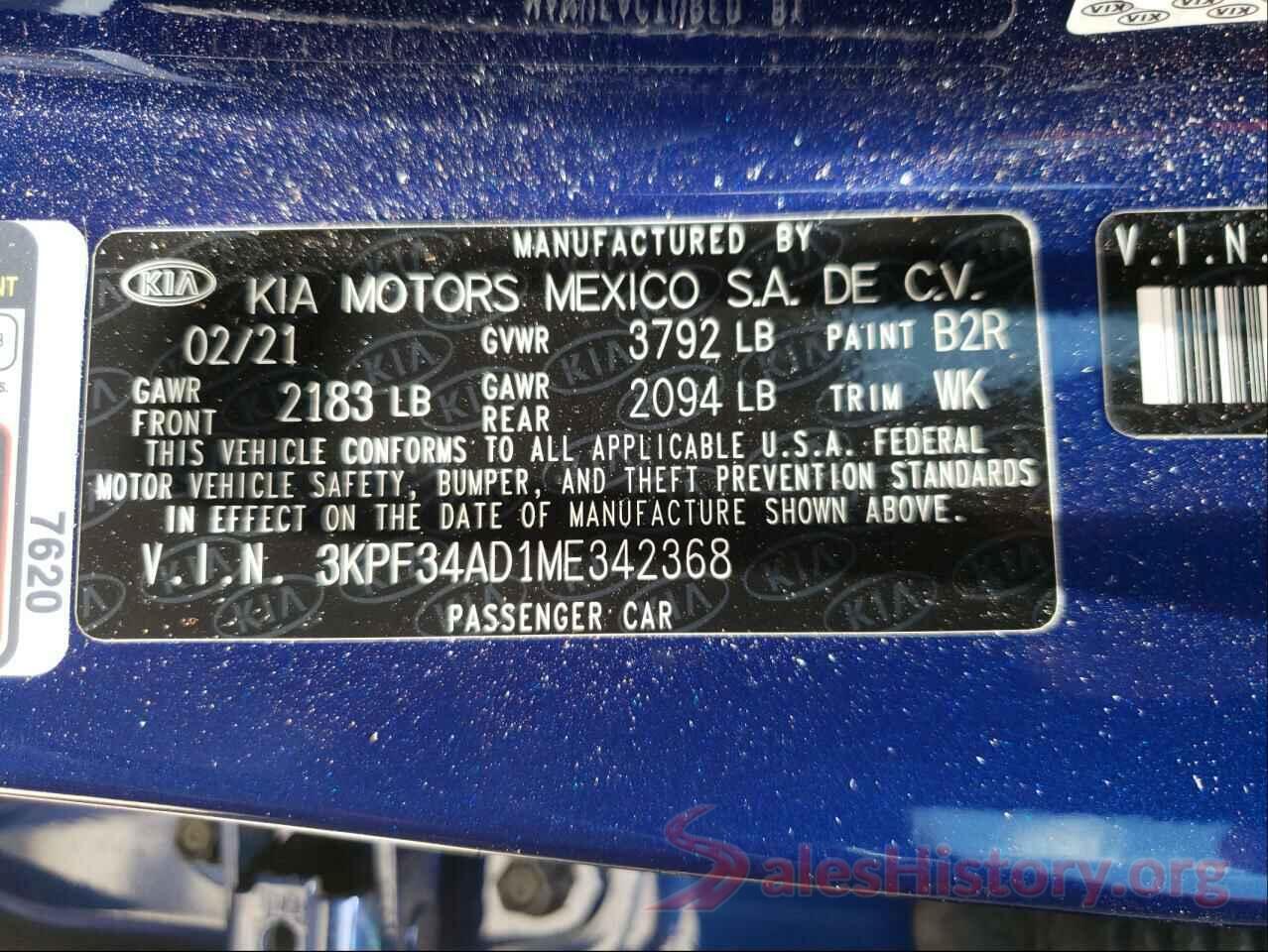 3KPF34AD1ME342368 2021 KIA FORTE