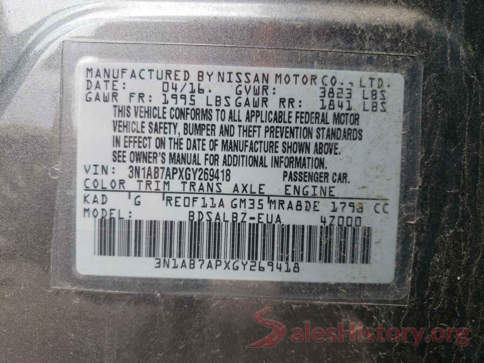 3N1AB7APXGY269418 2016 NISSAN SENTRA