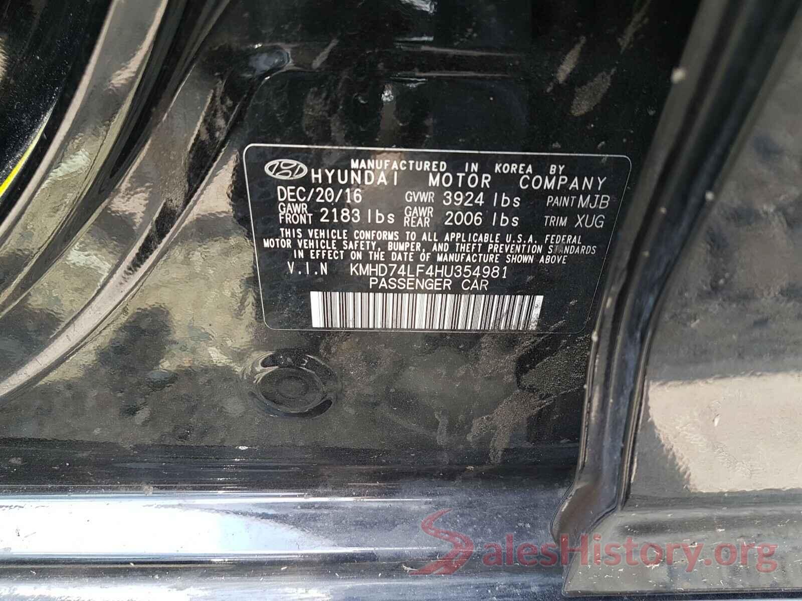 KMHD74LF4HU354981 2017 HYUNDAI ELANTRA