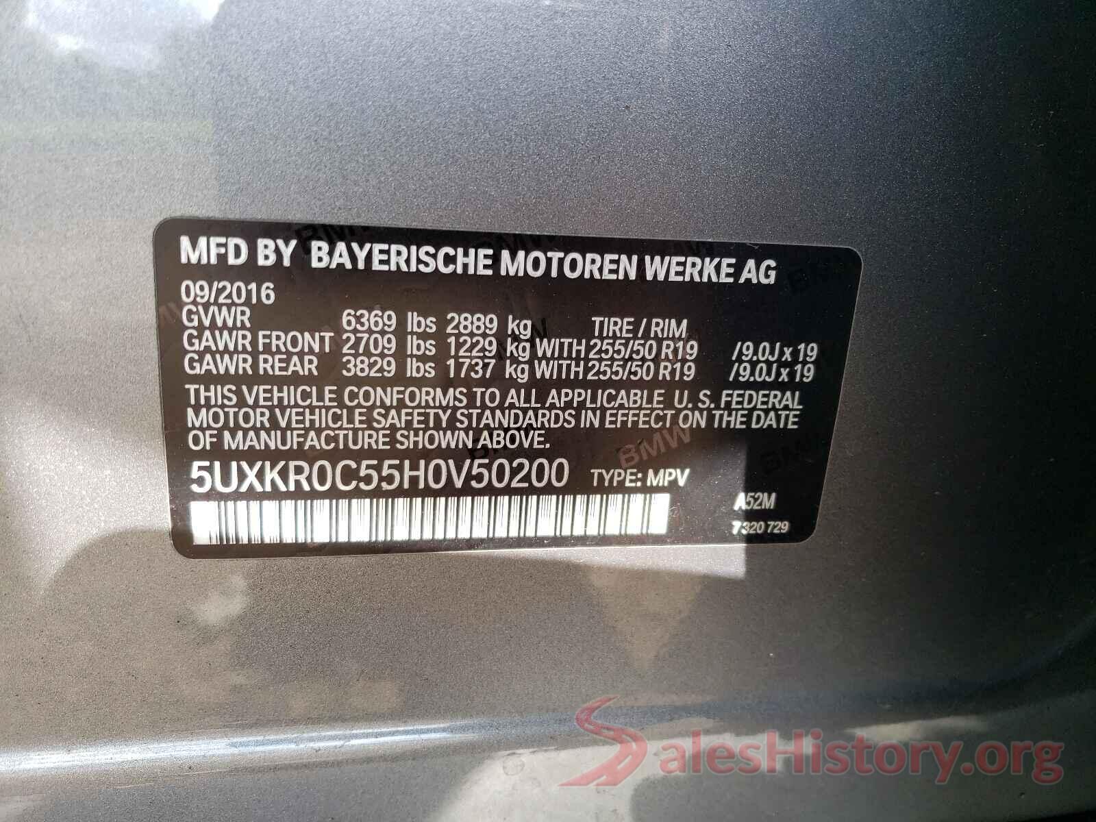 5UXKR0C55H0V50200 2017 BMW X5