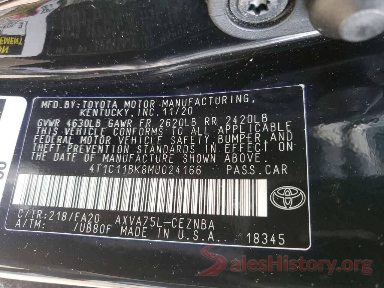 4T1C11BK8MU024166 2021 TOYOTA CAMRY