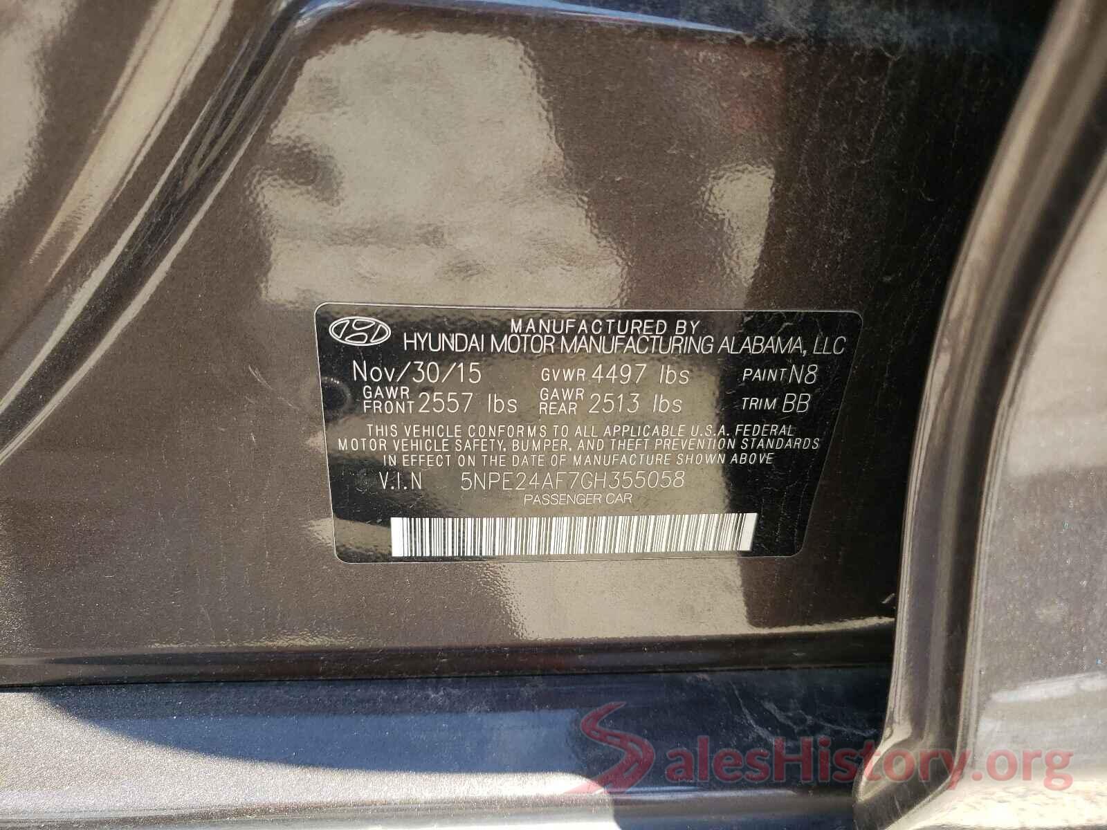 5NPE24AF7GH355058 2016 HYUNDAI SONATA